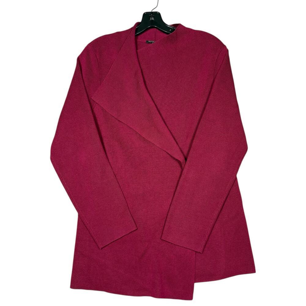 Eileen Fisher Berry Red Cardigan Petite Large Pl | Silk Cotton Open Front Jacket